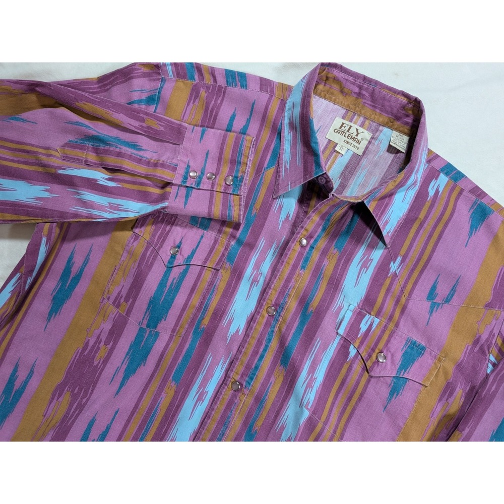 ELY Cattleman Multicolor Design Long Sleeve Pearl Snap Men's 17 X 34 XL R-82